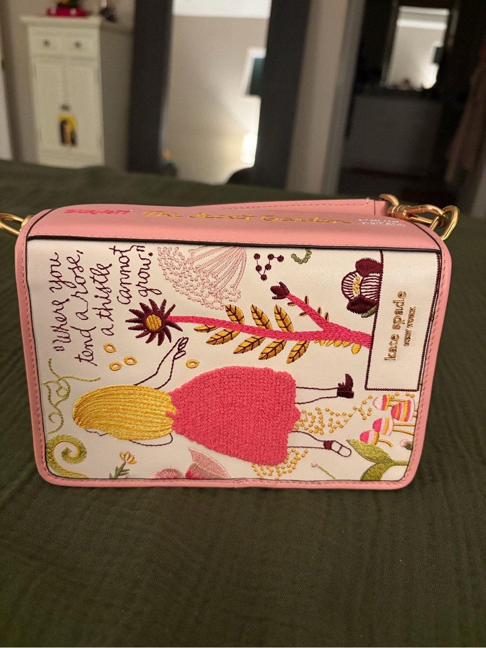 kate spade Pink and White Embroidered Garden Crossbody Bag